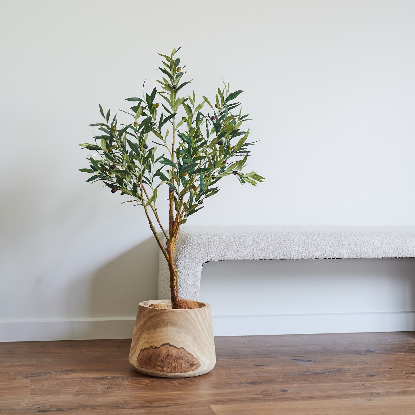 Everly Real Touch Olive Tree with Wood Pot