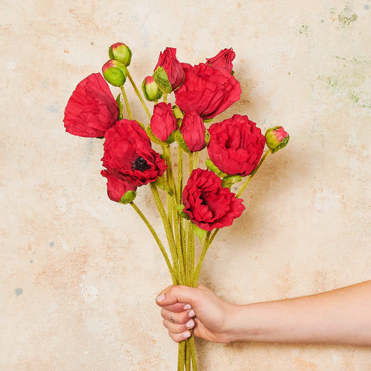 Poppy Spray Red Real Touch Flower Stem